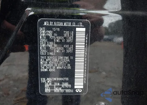 2017 Infiniti Qx80 from USA, damaged, VIN JN8AZ2NF8H9642755